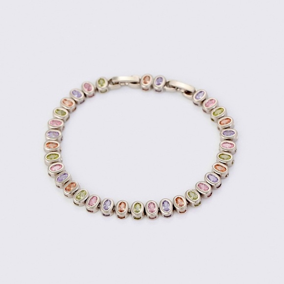 Platinum Plated Silver Tennis Bracelet Soft Crystal Hypoallergenic & Waterproof - Picture 4 of 12